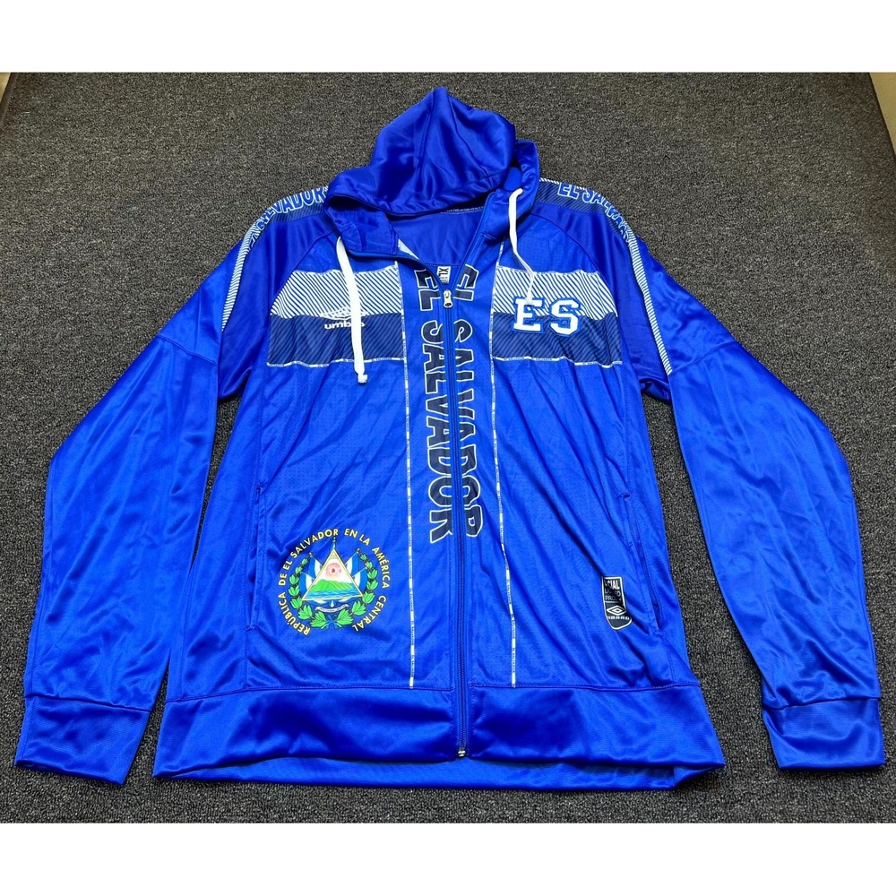 El Salvador National Football Team Jacket Men XL Blue Umbro Hooded Raglan Sleeve